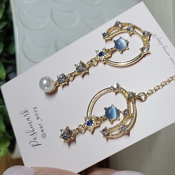 Celestial Embellished Drop Earrings, S925 - Picture 4 of 9